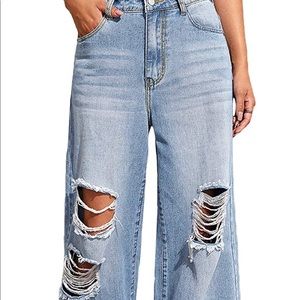SweatyRocks Women's Casual Loose Ripped Denim Pants
Distressed Wide Leg Jeans